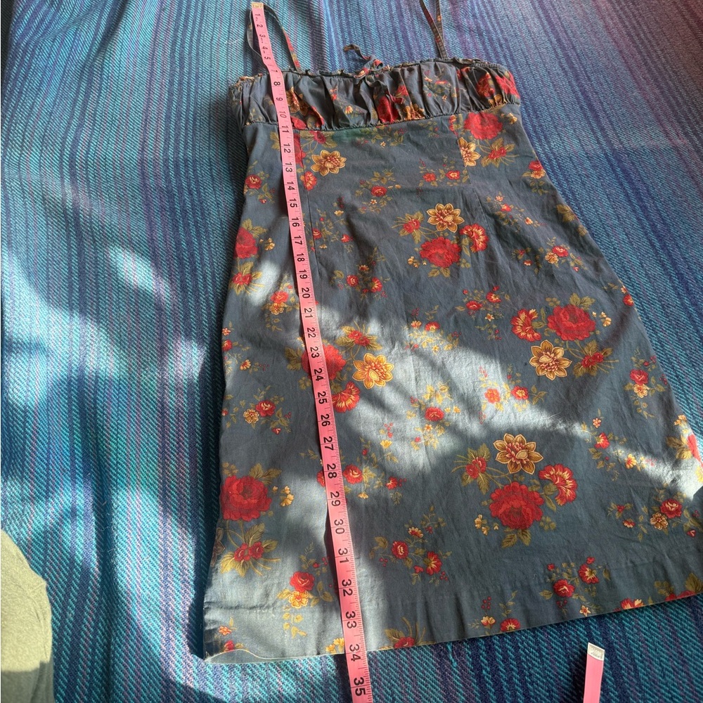 Ralph Lauren Blue Mini Babydoll Dress with Red Floral Print - Picture 11 of 13